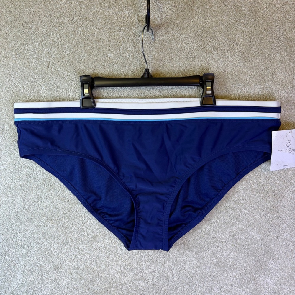 Eco Beach Bikini Bottoms‎ Womens XL Blue Striped Waist Recycled UPF 50+ New